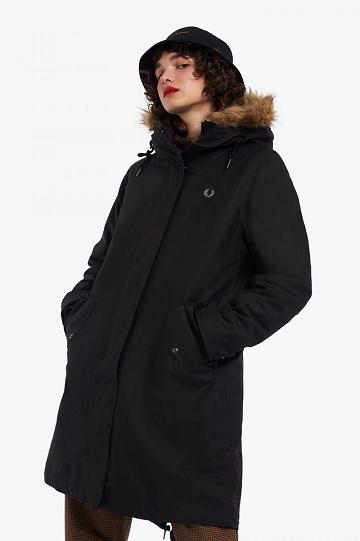 Kurtka Fred Perry Zip-In Liner Parka Damskie Czarne | PL 1919KORI